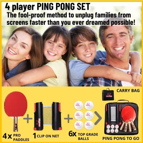 IntegrAfun Pro Ping Pong Paddle Conjunto com pingue -pongue com pinças de rede de pong, bolas de pingue -pongue de 3 estrelas, caixa