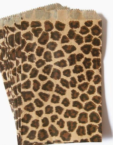 Sacos de papel kraft de design de leopardo de 100 pacote, 4 x 6, bom para doces, biscoitos, artesanato de artes, favor da festa,