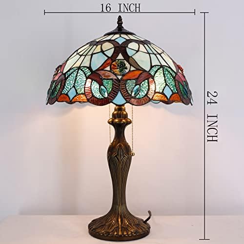 WerFactory Tiffany Table Lamp de mesa de vidro Lâmpada de cabeceira de vidro 16x16x24 polegadas mesa Leitura de metal leve decoração