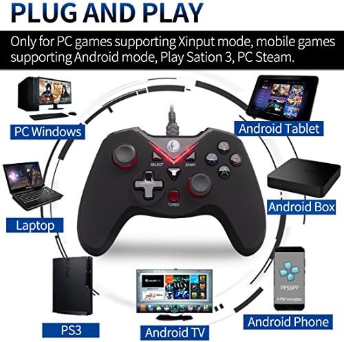 IFYOO-V108-RED V-ONE WIDED CONTROLADOR DE GAMING USB Gamepad Joystick para PC & Steam & Android & PS3-[RED]