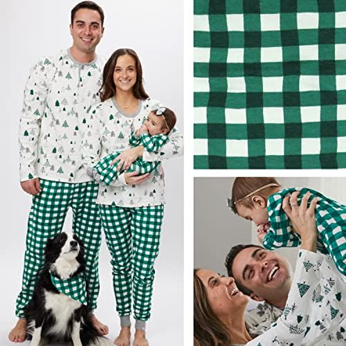 Honestbaby Baby Pet Cotton Organic Holiday Family Jammies Pijamas, Emerald Painted Buffalo, Bandana Medium/Large
