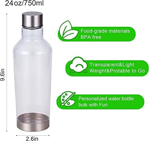 Pacote de 6 garrafas de água transparente a granel, garrafa de água reutilizável de 24 onças, prova de vazamento e peso leve