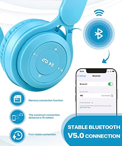 Fones de ouvido Bluetooth Kids, fones de ouvido sem fio para crianças com microfone embutido, sobre o fio estéreo dobrável