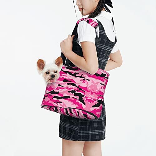 Pursa de transportadora de cachorro rosa camuflagem ventilada Bag de viagem de estimação respirável para gatos e cães