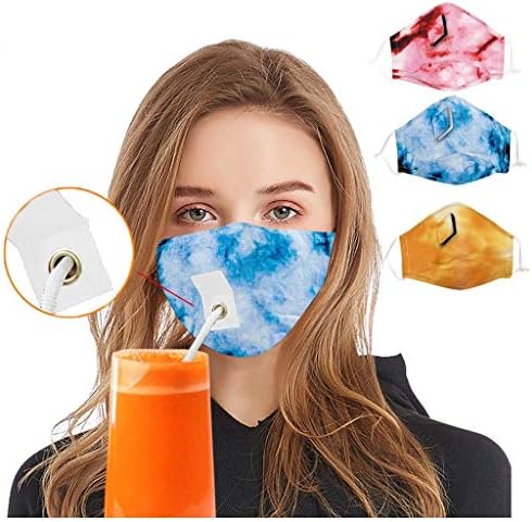 Equipamento protetor da face da boca ltrutada com um orifício de palha, cobertura de algodão reutilizável lavável e tie-dye, você pode beber livremente