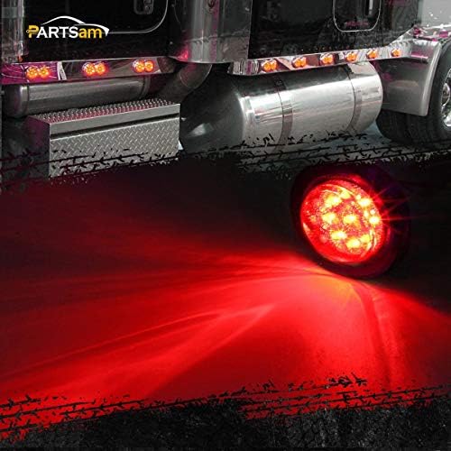 Partsam 5pcs 2 polegadas Redondo Luzes LEDs Luzes 9 Diodos vermelhos fumados W Refletores Trailer RV Flush Montagem Água 12V 2 Red