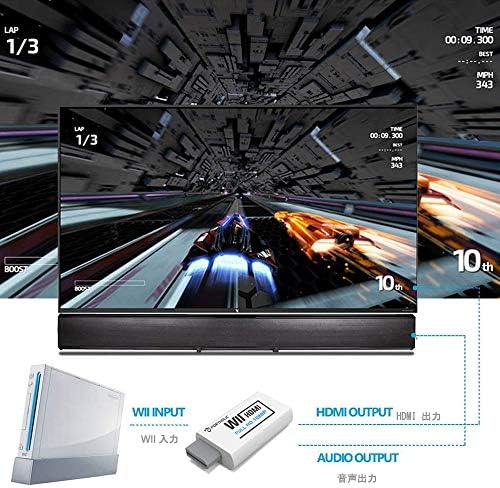 Conversor de Wii para HDMI do Wii PORTHOL para o dispositivo Full HD, adaptador Wii HDMI com saída de 3,5 mm de áudio e saída HDMI compatível com Nintendo Wii, Wii U, HDTV, Monitor-Suporte