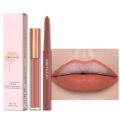 WGUST LIP LIP E GLOSTA 2PCS LIMO LIP E MAPOS DE BATUTO Conjunto de maquiagem 1 batons líquidos aveludados + 1 correspondência de liquidação lisa etapa de lábios kits de maquiagem de maquiagem de d'água d'água Lipstick Lipstick Conjunto de presentes brilhante