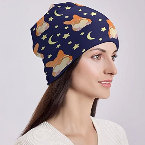 Baikutouan corgi com luas e estrelas PAWS Prins Prind Beanie Hats for Men Mulher With Designs Skull Cap