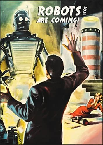 2023 Calendário de parede [12 páginas 8 x12] robôs de Sci Fi Space Vintage Lixer Posters