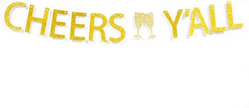 Qttier ™ Cheers Y'All Gold Glitter Bunting Banner para chá de bebê de aniversário de bebê