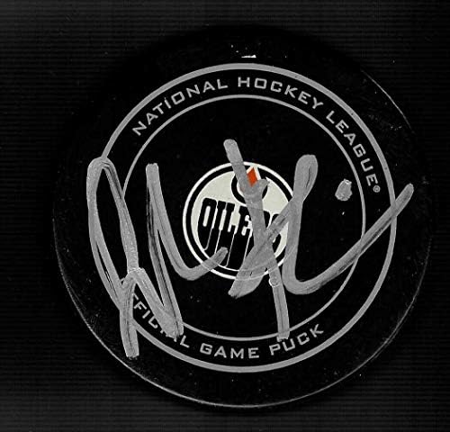 Jujhar Khaira assinou o Edmonton Oilers NHL 100 Puck Official Game - Pucks Autografado NHL