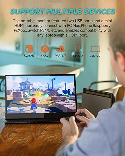Casking Monitor portátil de 15,6 polegadas, monitor de tela de toque 1080p, monitor de viagem para laptop, MacBook, PS5, Switch,
