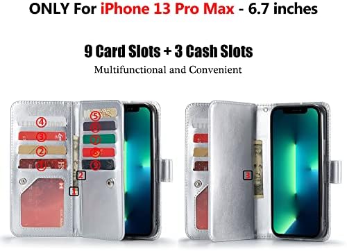 Varikke para iPhone 13 Pro Max Case Wallet, iPhone 13 Pro Max Case para mulheres com titular de cartões e capa destacável magnética