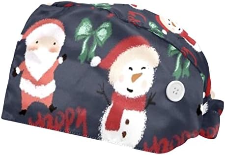 Deyya 2 Pacote Cap de trabalho ajustável com Button Band para enfermeiros Mulheres Chapéu de Ponytail Gream Christmas