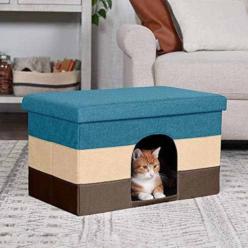 Furhaven Large Pet House Casa de animais de estimação Otomano -Footstool Cedro de animais de estimação - Listra da