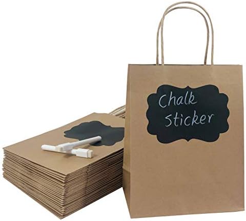 【Sacos de 24pcs】 Sacos de papel com alças-sacos de compras marrons de 8x10x4 marrom sacos de lápides com adesivos de giz