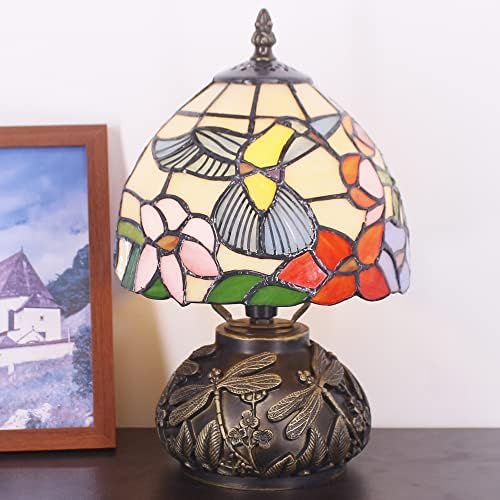 RhLamps Small Tiffany Table Lamp W8H11 polegada Hummingbird Styled Stained Glass Lamp Bronze Tipo de Lâmpada de Lâmpada de Cabeça Mini