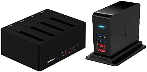 SABRENT 4-BAY USB 3.0 SATA 2,5 /3.5 Estação de docking SSD/HDD + 7 Porta USB 3.0 Hub + 2 portas de carregamento com adaptador
