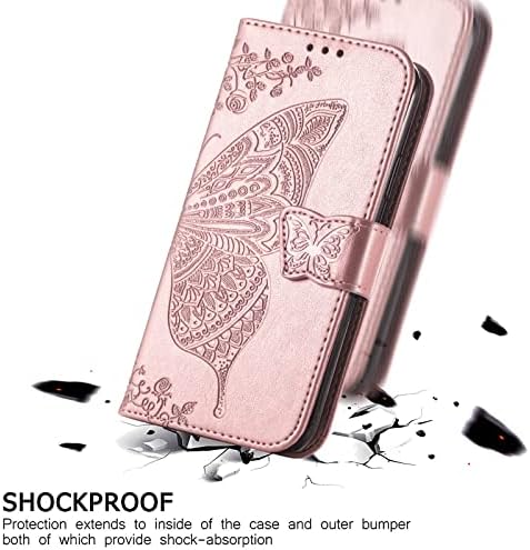Projetado para iPhone 12 Mini Wallet Case, feminino flip fólio capa com borboleta com relevo PU Couather Kickstand Credit