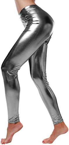Yalfjv Yoga Pant para mulheres Calças de couro de cintura alta Leggings Coloque as calças da cintura Legging Look molhado