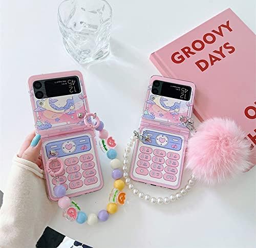 Caso feminino rosa do Volmon para Galaxy Flip 4, Retro Design Phone Key Moon e Love Case para Z Flip 4, Caso de mulheres fofas para