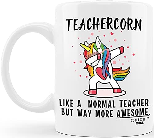 Canecas clássicas Teachcorn Unicorn Professor Presentes de café engraçados xícaras de café para professores presentes de apreciação