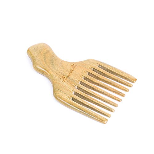 Breezelike Like Wood Hair Pick - pente de madeira de dente largo natural para cabelos encaracolados - sem pente de madeira
