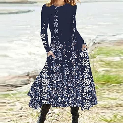 Vestidos fluidos de Nokmopo para mulheres outono e inverno casual fino com mangas compridas colorido de lã de lã vestido