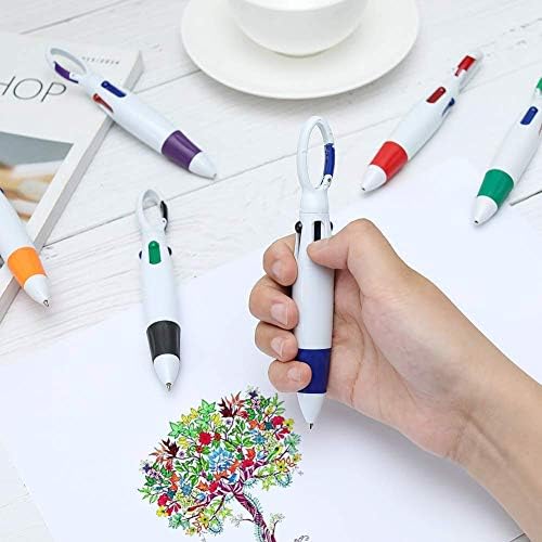 Onwon 6 peças canetas retráteis 4 cor de néon em uma caneta esferográfica com clipe de fivela no chaveiro de carabiner multicolorido para material escolar de escritórios alunos do presente