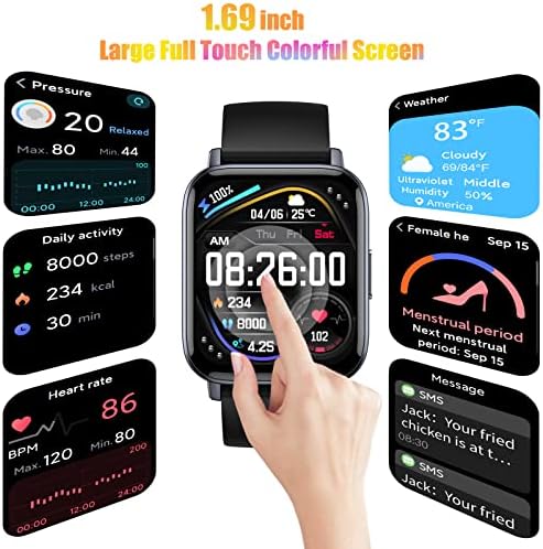 EURANS Smart Watch 44mm, rastreador de fitness com tela de fitness de tela de toque colorida com freqüência cardíaca/monitor