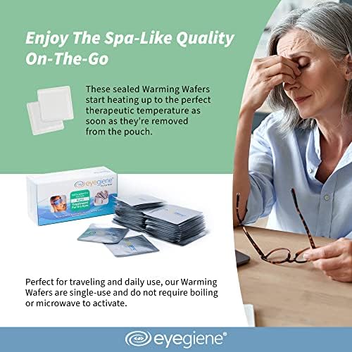 Eyegiene Hot Olhe Compress Wafers - 30 pares de bolachas terapêuticas - sem água, sem aquecimento de microondas - compressão aquecida