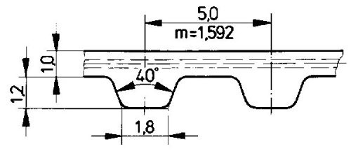 Ametric 5.885.4 Correnta de tempo de poliuretano métrico, cordões de aço, inclinação de 5 mm, perfil de dente T5,