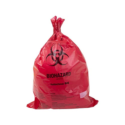 Sacos de resíduos do United Scientific ™ Biohazard, 12 x 18 , 9 litros, sem sacos de vazamento - símbolo biológico para descarte de resíduos infecciosos seguros. Ótimo para recipientes de laboratório, swabs, almofadas, luvas