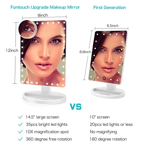 FUNTOUCH grande espelho de maquiagem de vaidade iluminada, espelho de 28 × 20 polegadas de banheiro LED