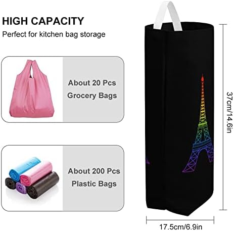 Rainbow Eiffel Tower Grocery Bag Dispensadores Organizadores laváveis ​​com loop suspenso para armazenamento de sacos de