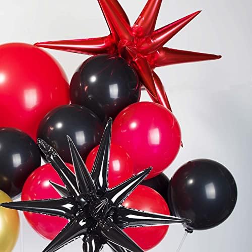 Kit de guirlanda de balão de ouro preto e vermelho 135pcs Latex Chrome Gold e Crown Star Balloons para festa de aniversário