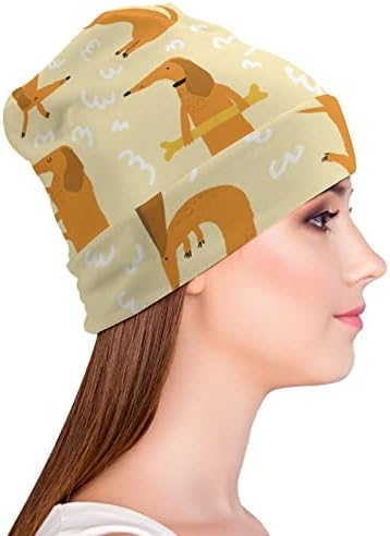 Baikutouan Dachshund Puppy Print Feanie Hats for Men Women With Designs Skull Cap