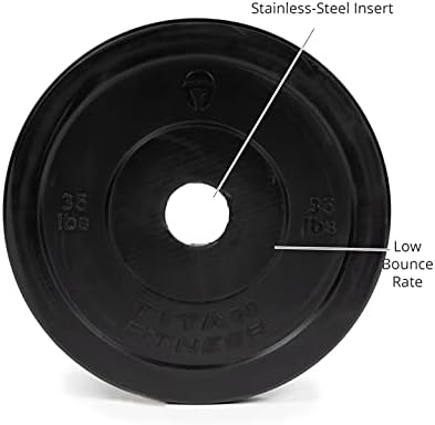 Titan Fitness Single 35 lb Placa de pára -choque olímpica de economia negra, borracha com inserção de aço