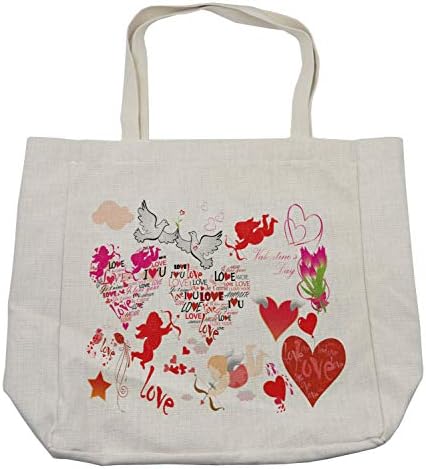 Bolsa de compras de Ambesonne Love, padrão de silhuetas de cupido com temas do Dia dos Namorados com pássaros de amor