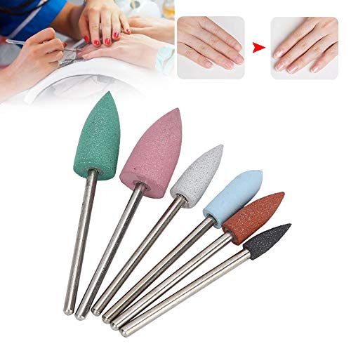 Bit de broca de unhas de 6pcs, polimento de unhas na cabeça da cabeça de unha Manicure Manicure Retinging unha Polishing bits unha Art Grind Head Substituição Ferramenta de Manicure para gel acrílico