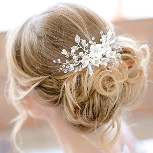 Pente de cabelo nupcial de orions para noivas clipe de cabelo de pente lateral de flores de cerâmica para mulheres