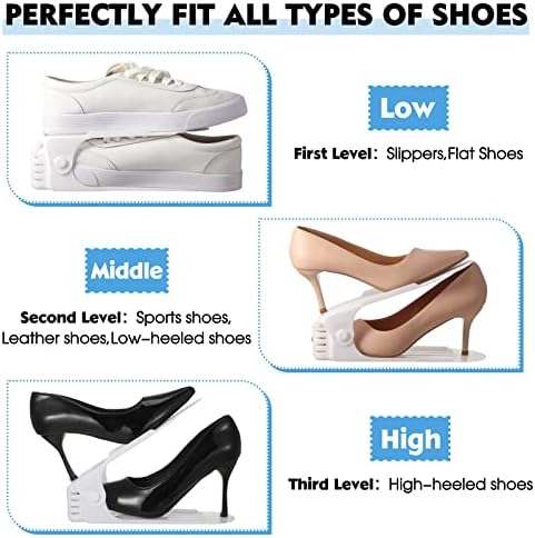 75 PCs Slots de sapatos brancos Organizador 4 engrenagens Dupa camada de camada ajustável Sapato de sapato de pilha de sapatos de sapatos de sapatos de sapatos de sapatos de sapatos de sapatos para salvamento de sapatos de armazenamento de armazenamento de sapatos de armazenamento