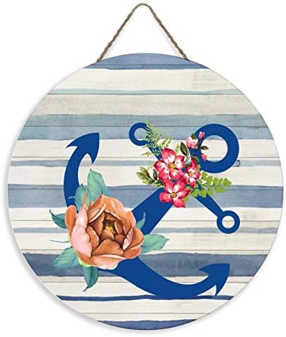 Arte rústica decoração de madeira sinal de madeira âncora de tema oceano na praia com flor Placa de madeira de parede de parede personalizada 12x12 sob o mar de caranguejo de caranguejo de polvo marinho