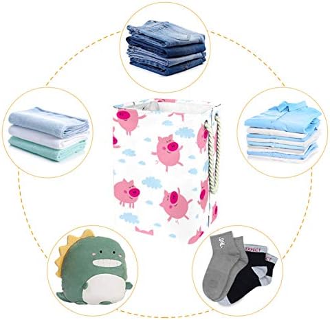 Indicador feliz porco rosa dança azul nuvem grande lavanderia cesto de roupa prejudicial cesto de roupas prejudiciais para roupas para o organizador de brinquedos, decoração de casa para banheiro do quarto