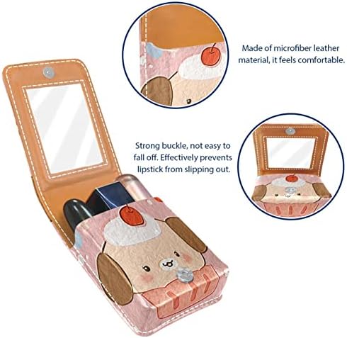 Bolsa de batom de batom de maquiagem de oryuekan com espelho portátil de armazenamento de batom portátil Organizador de armazenamento de brilho labial, bolo de cão de animais de desenho animado adorável