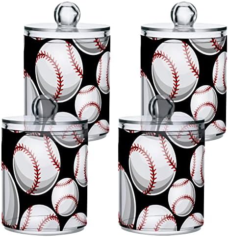 Kigai Cotton Swabs Organizador Black Baseball Dispensador de QTIP de beisebol com latas de plástico transparente reutilizáveis