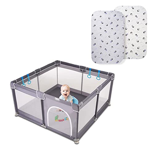 Li'l Pengyu Baby Playpen para bebês e crianças pequenas, 50 x 50 polegadas, folha de bassinet confortável de colchão
