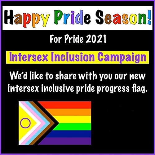 10pcs Small Progress Pride Bandle, bandeira intersex 2021, Bandeira do arco -íris progressivo do orgulho, bandeira gay no bastão, com 2 adesivos de telefones, tampo de bola de ouro em segurança