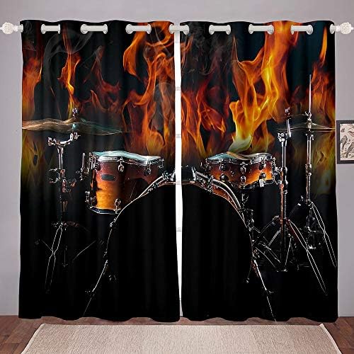 Cortinas de janela de kit de tambor cortinas de música rock picas de janela de chamas Tratamentos de janela Equipamento